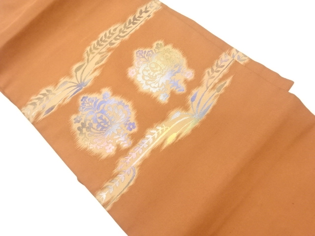 JAPANESE KIMONO / VINTAGE NAGOYA OBI / WOVEN FLORAL PLANTS